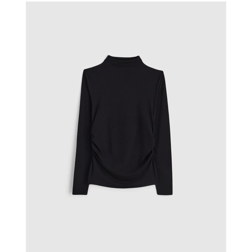 NWOT Madewell Ruched Mockneck Long Sleeve Top Jet Black L NY316 Ultra Soft Knit